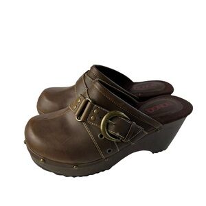 Bongo •Vintage Y2K Chunky Heel Platform Clogs 90s Women's Size 7.5 Brown Grunge
